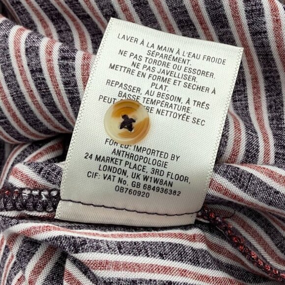 Maeve Anthropologie Adelaide Navy Red Striped Poplin Button Down Blouse Small - Picture 12 of 13